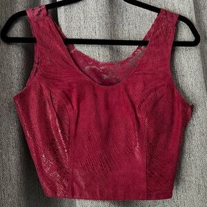 Vintage Pink Leather & Lace Crop Top